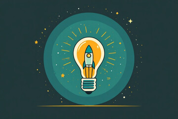 A lightbulb containing a rocket ship, symbolizing a bright idea or innovative concept.