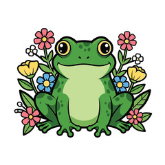 Flat illustration of Frog with Flowers Accent Graphic