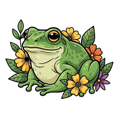 Flat illustration of Frog with Flowers Accent Graphic