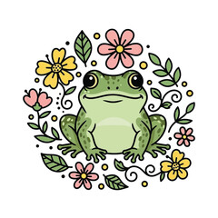 Flat illustration of Frog with Flowers Accent Graphic