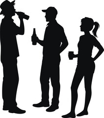 Casual Silhouette of Three People Holding Drinks at Outdoor Gathering, Party or Social Event in Relaxed Modern Attire