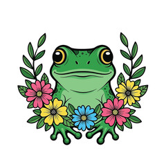 Flat illustration of Frog with Flowers Accent Graphic