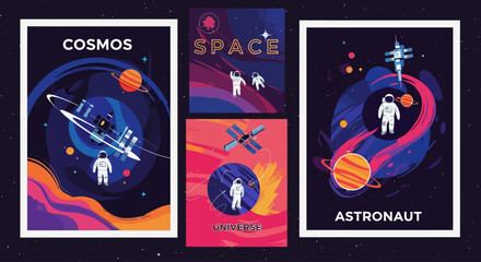 Abstract Space Posters Collection - Astronaut & Cosmos Art Set