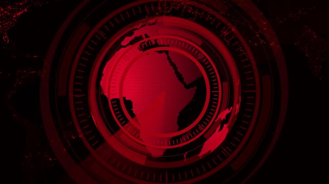 Red Digital Earth Globe with Futuristic HUD and Global Network Lights world planet animation.Futuristic red digital planet Earth with HUD interface and illuminated network connections, tech animation. - Powered by Adobe