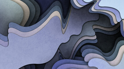 Abstract Wavy Layers of Moody Indigo, Periwinkle, and Cool Greige Paper Cut-Out Style Background for Elegant Digital Artwork and Product Packaging