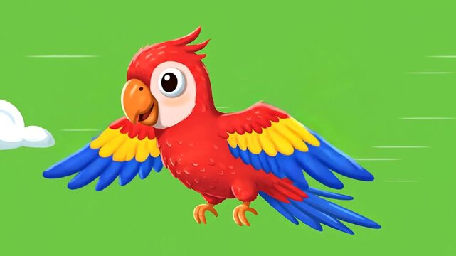 Cartoon parrot flying against green background