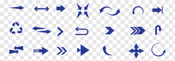 Set of blue arrow icons, pointing up, down, left and right icon. cursor collection, different arrow signs. 