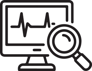 Computer screen displaying heartbeat waveform with magnifying glass