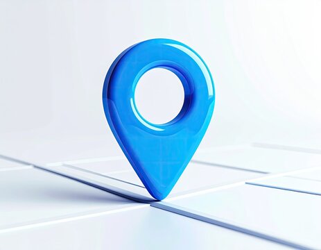 Glossy blue map pin on white grid
