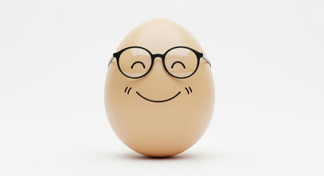 Cute egg character with a cheerful face and round spectacles
