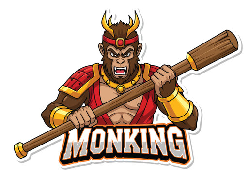 Fiery monking warrior gaming logo design element - Gaming logo - Gaming Mascot - esport mascot vector illustration