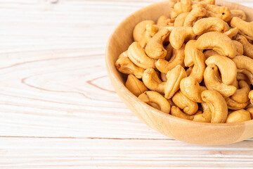 Cashew nuts in wooden bowl