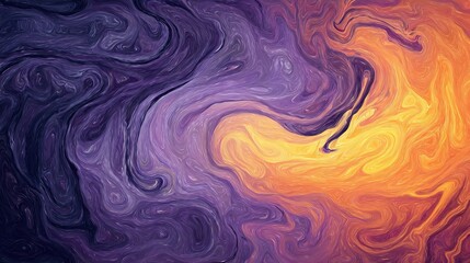 Oil painting-style abstract swirl background: intertwined purple, orange and yellow colors, vivid dynamic visual effect, high adaptability, designed specifically for mobile wallpaper