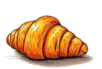 A rustic, hand-drawn illustration of a golden-brown croissant with visible layers and flaky texture,  treat,  graphic