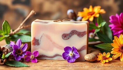 Artisan crafted natural soap bar with botanicals,  coconut oil,  image