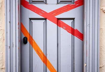Close-up of a door with various painted lines intersecting,  wall,  modern