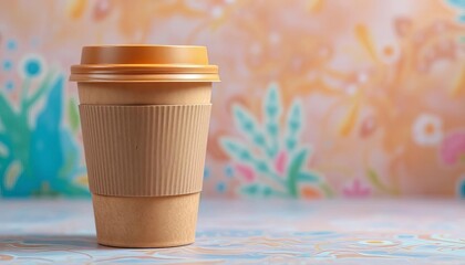Recycled paper coffee cup with lid, ready for use,  drink,  takeout coffee