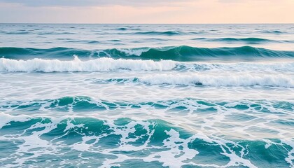 Rolling ocean waves approaching shore, whitecaps visible,  texture,  energy