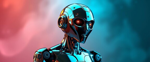 Sleek chrome humanoid robot with advanced sensors and articulated limbs, gear, system