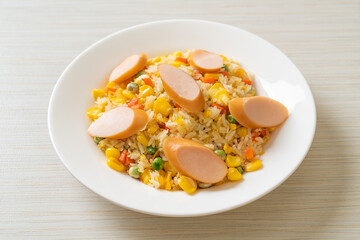 fried rice with sausage and mixed vegetable