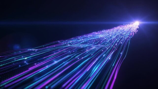 Abstrak biru latar belakang terang desain teknologi, garis melambai energi dan bintang berpendar pola ungu