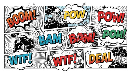 Comic book pop art speech bubbles with sound effects
