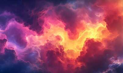 Colorful, smokey flowing puff clouds in an abstract design, creating a dreamy and vibrant atmosphere. A visually striking, creative representation for artistic or background use, Generative AI