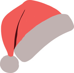 Santa hat vector illustration in red with gray brim and pom‑pom, Christmas holiday symbol, festive decoration, winter celebration, seasonal design
