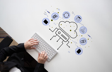 A cloud storage and data synchronization service ecosystem. A concept of cloud computing for file...