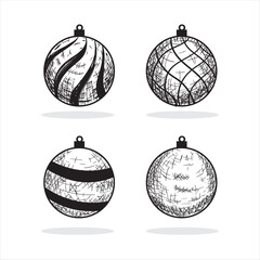 Hand Drawn Black and White Christmas Ball Vector Isolated Background