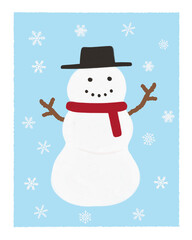 Snowman with Hat Christmas Postage Stamp Clipart