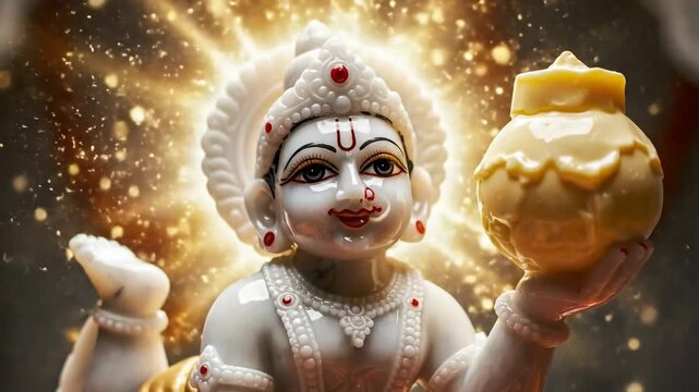 Captivating Image of Bal Gopal Holding Butter Pot with Decorative Elements and Festive Lighting