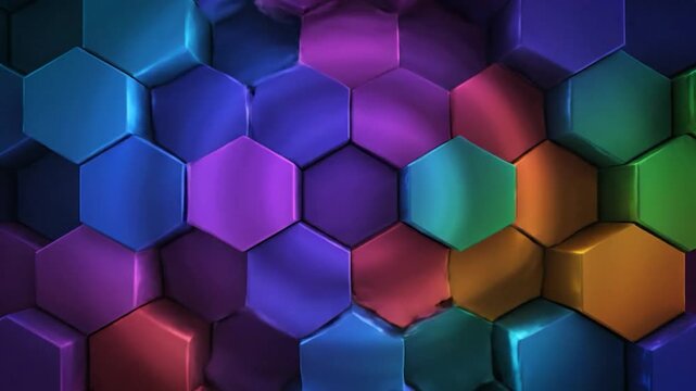 Colorful, 3D, hexagonal abstract wall with various raised levels