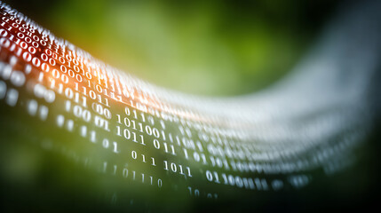 Abstract digital data representation with binary code flowing in a modern tech environment.