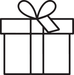 Simple outline drawing of a gift box with a bow and tag