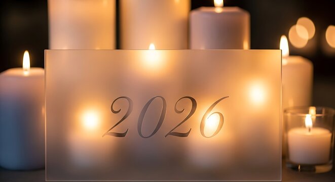 Candles illuminate the year 2026 with a warm, hopeful glow