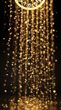 White rectangular sale tag with red string and falling snow bokeh on soft gray, winter discount promotion for seasonal shopping