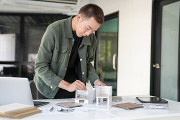 Architecture interior Asianman Creative project plan&nbsp;designer home and Choose interior materials  drawing interior on blueprint.