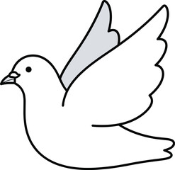 Simple line drawing of a dove with gray wing detail flying 1