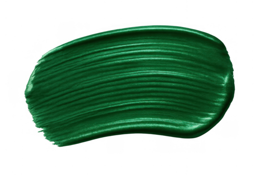 Emerald green metallic paint stroke creating an abstract smear, vibrant texture on transparent background