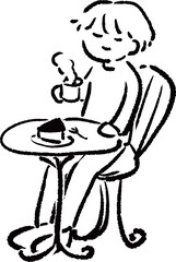 椅子に座ってコーヒーを飲む人のイラスト