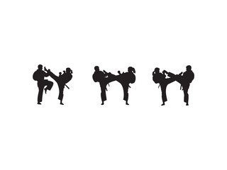 Illustration of three silhouettes of people practicing martial arts, , showcasing discipline, focus, and physical prowess