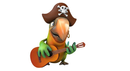 Fototapeta premium Parrot pirate playing guitar on transparent background