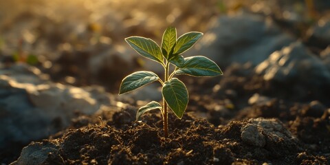 Seedling growing in soil, symbolizing the future of environmental sustainability and eco-friendly practices. A powerful image of agriculture and care for nature, highlighting importance, Generative AI