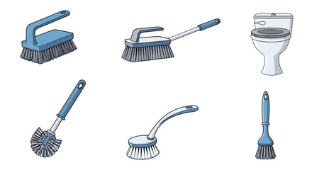 Set of cleaning tools including scrubbers and brushes on a white background