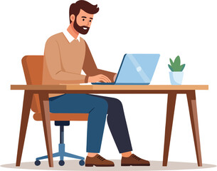 Man working on a laptop at a desk in a home office, illustrating remote work and productivity