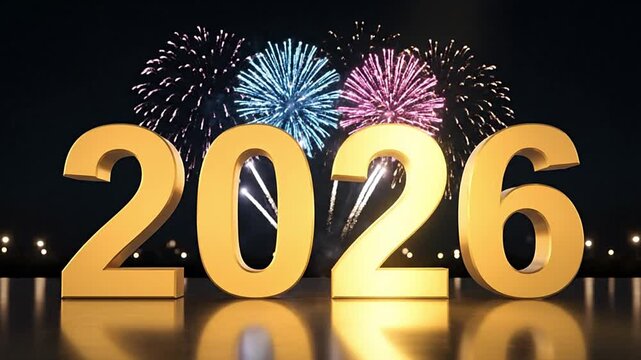 Golden 2026 New Year Celebration with Fireworks Display