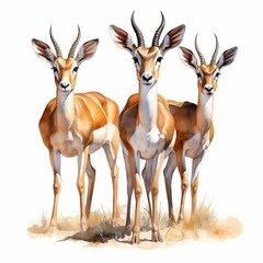 Fototapeta premium Three graceful gazelles stand together in the sunlit savanna