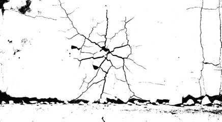 black cracks isolated on white background. damaged stone. 