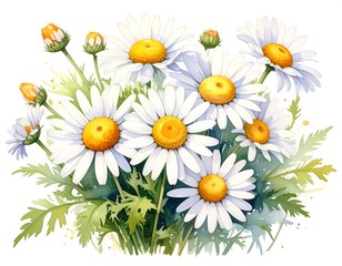 Watercolor illustration of a bouquet of blooming daisies © Rahma